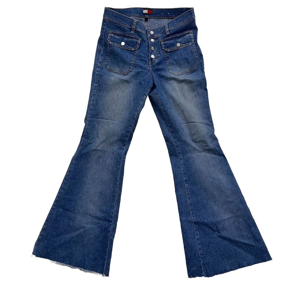 Vintage Y2K Tommy Hilfiger Low Rise Flare Jeans Size 11 Button Fly